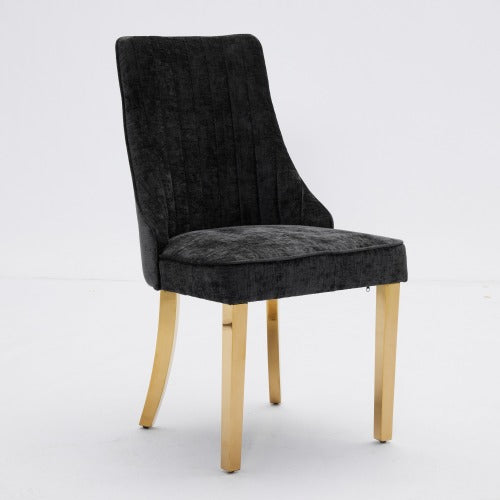 Black Rayon Chenille Dining Chairs 2-Pcs Set (DE1647BK)