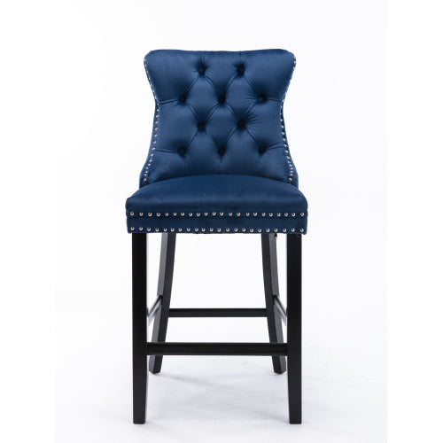 Blue Velvet Tufted Barstools 2-Pcs Set (DE2002BL)