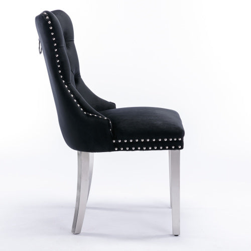 Modern Tufted Velvet Dining Chair Set (Black, DE1701BK)