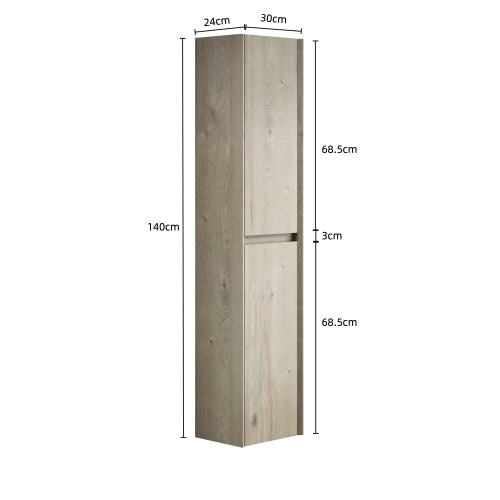 DACI 140cm Badezimmer-Wandschrank (2 Türen + Innenregale, Eiche cremefarben)