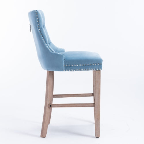 Light Blue Velvet Tufted Barstools 2-Pcs Set (DE2002LB)