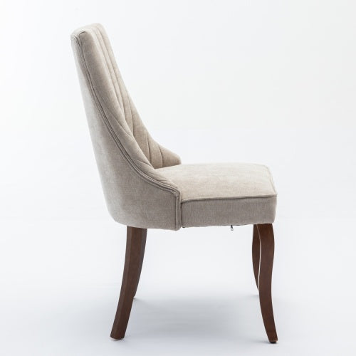 Beige Rayon Flocking Linen Dining Chairs 2-Pcs Set (DE1847BG)