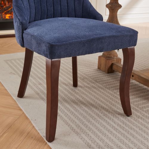 Blue Rayon Flocking Linen Dining Chairs 2-Pcs Set (DE1847BL)