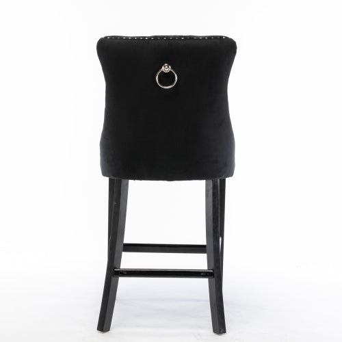Black Velvet Tufted Barstools 2-Pcs Set (DE2002BK)