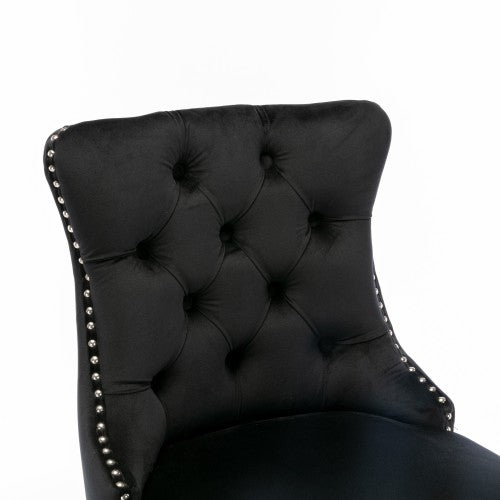 Black Velvet Tufted Barstools 2-Pcs Set (DE2002BK)
