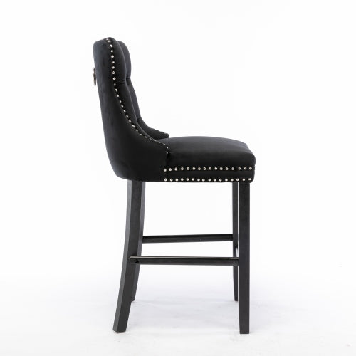 Black Velvet Tufted Barstools 2-Pcs Set (DE2002BK)