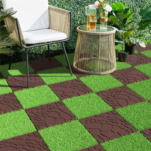 44 Pack Brown 12" Stone-texture Interlocking Patio Deck Tiles