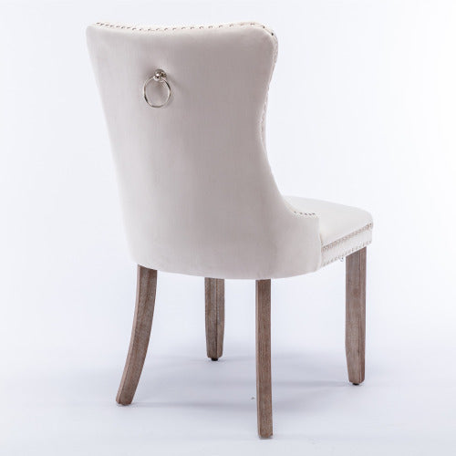 Nikki Collection 2-Pcs Beige Velvet Tufted Dining Chair (DE2001BG)