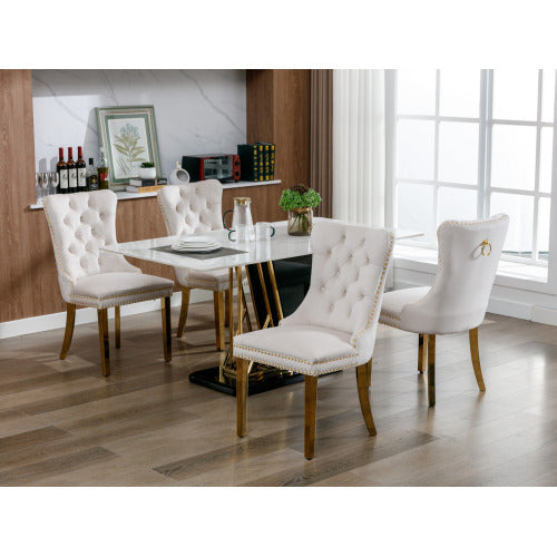 A&A Nikki Collection 2-Pcs Beige&Gold Velvet Dining Chairs (DE1601BG)