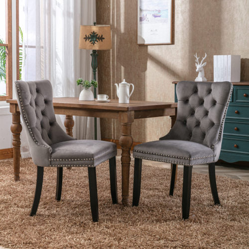 Gray Velvet Tufted Barstools 2-Pcs Set (DE2002GY)