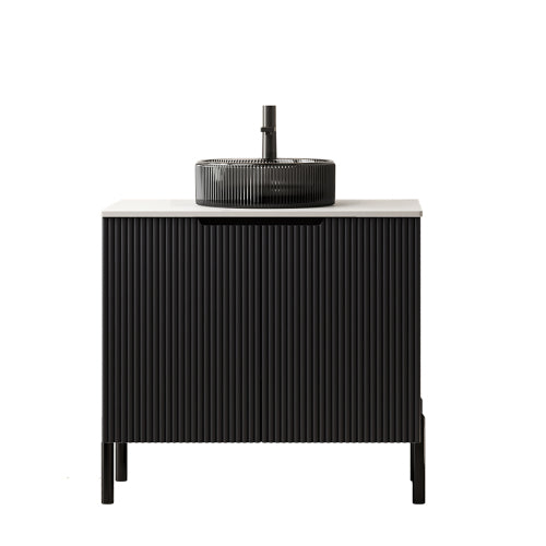 KAIRO 42cm Wandmontierbarer Badezimmerwaschtisch (Weiß Keramikbecken + Cremeeiche)