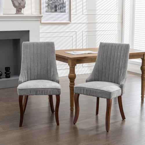 Gray Rayon Flocking Linen Dining Chairs 2-Pcs Set (DE1847GY)