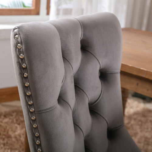 Gray Velvet Tufted Barstools 2-Pcs Set (DE2002GY)
