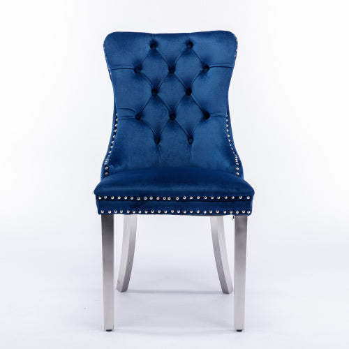 Nikki Collection 2-Pcs Blue&Chrome Velvet Dining Chairs (DE1701BL)