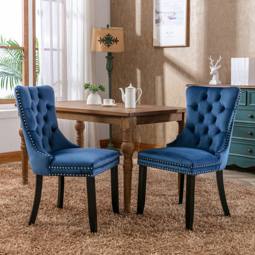 Nikki Collection 2-Pcs Blue Velvet Dining Chairs (DE2001BL)