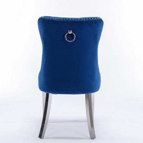 Nikki Collection 2-Pcs Blue&Chrome Velvet Dining Chairs (DE1701BL)