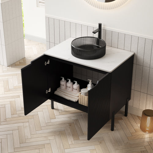 KAIRO 42cm Wandmontierbarer Badezimmerwaschtisch (Weiß Keramikbecken + Cremeeiche)