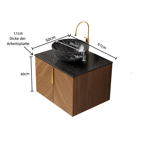 ARAI 61cm Badezimmer Wandhalterung (Schwarz Keramikbecken + Sintersteinplatte, Espresso)