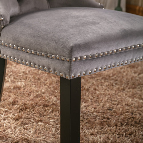 Gray Velvet Tufted Barstools 2-Pcs Set (DE2002GY)