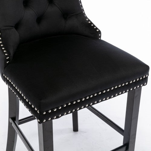 Black Velvet Tufted Barstools 2-Pcs Set (DE2002BK)