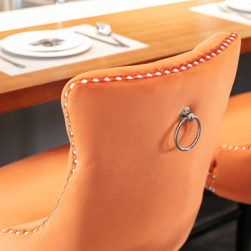 Orange Velvet Tufted Barstools 2-Pcs Set (DE2002OG)