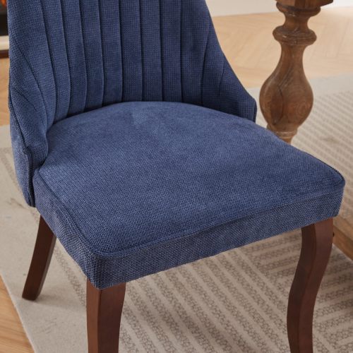 Blue Rayon Flocking Linen Dining Chairs 2-Pcs Set (DE1847BL)