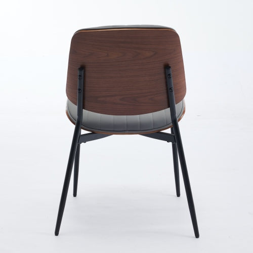 2-Pcs Mid-Century Gray PU Dining Chairs (Walnut Bentwood, DE1849GY)