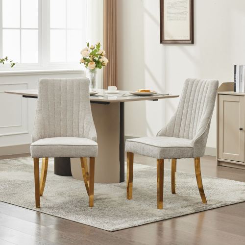 Beige Rayon Chenille Dining Chairs 2-Pcs Set (DE1647BG)