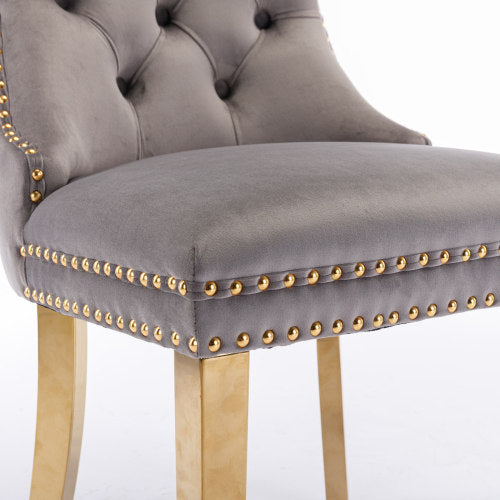 A&A Nikki Collection 2-Pcs Grey&Gold Velvet Dining Chairs (DE1601GY)