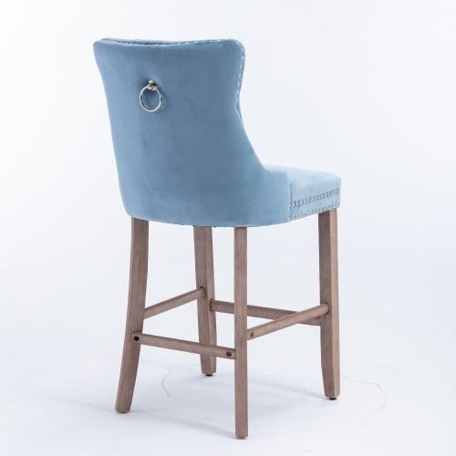 Light Blue Velvet Tufted Barstools 2-Pcs Set (DE2002LB)