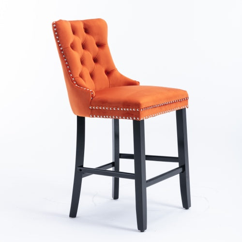 Orange Velvet Tufted Barstools 2-Pcs Set (DE2002OG)