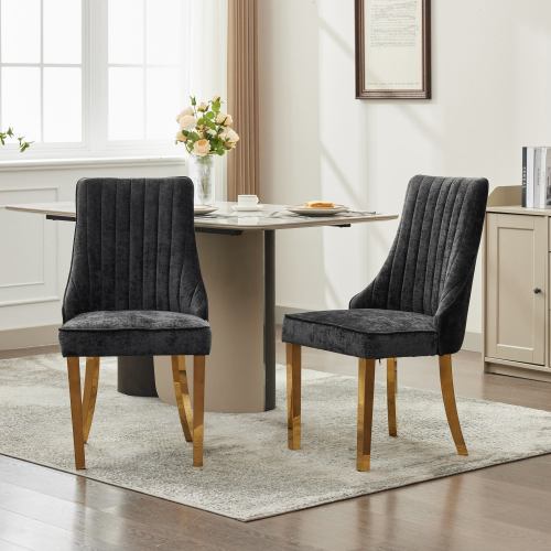 Black Rayon Chenille Dining Chairs 2-Pcs Set (DE1647BK)