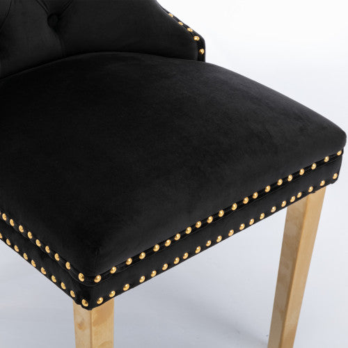 A&A Nikki Collection 2-Pcs Black&Gold Velvet Dining Chairs (DE1601BK)
