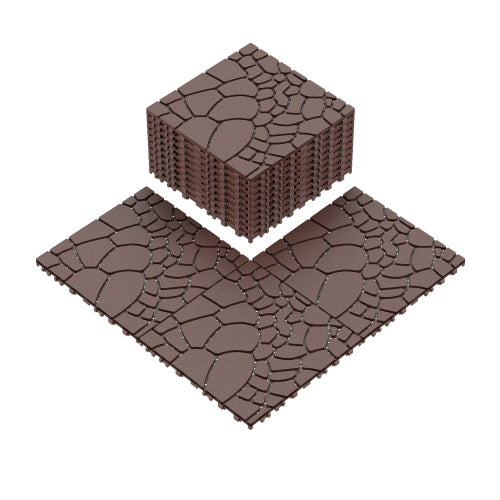 44 Pack Brown 12" Stone-texture Interlocking Patio Deck Tiles