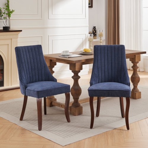 Blue Rayon Flocking Linen Dining Chairs 2-Pcs Set (DE1847BL)