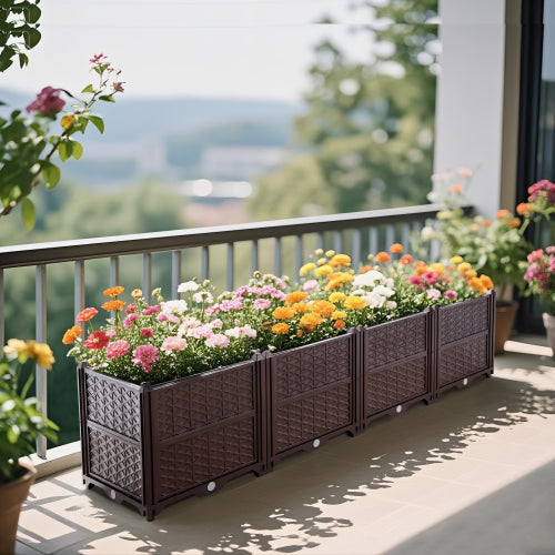 Brown Rectangular Raised Plastic Garden Bed Kit