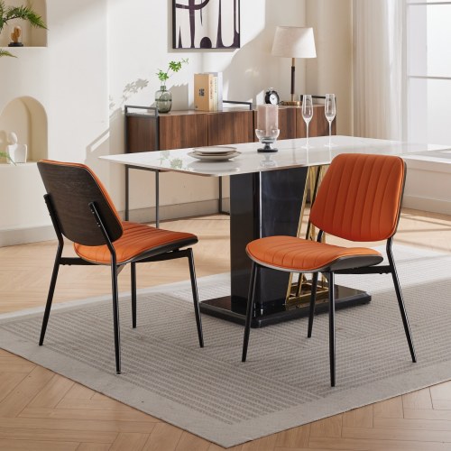 Mid-Century Orange Faux Leather Dining Chairs 2-Pcs Set (DE1849OG)