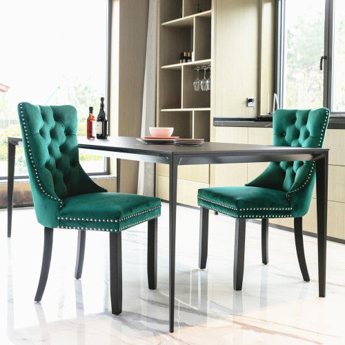 Nikki Collection 2-Pcs Green Velvet Dining Chairs (DE2001GN)