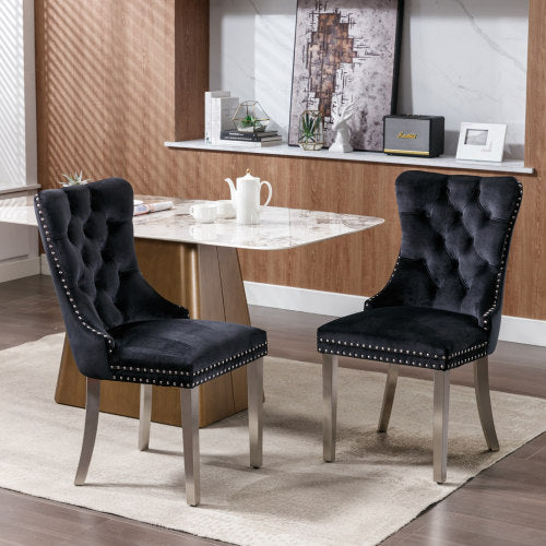 Modern Tufted Velvet Dining Chair Set (Black, DE1701BK)