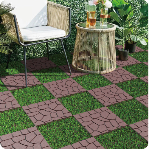 44 Pack Brown New Stone-texture Interlocking Patio Deck Tiles