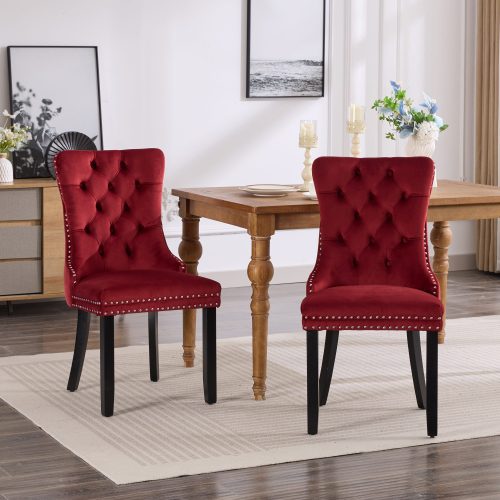 2-Pcs Burgundy/Wine Red Velvet Dining Chairs (DE2001WR)