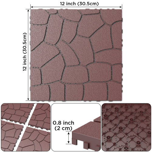 44 Pack Brown New Stone-texture Interlocking Patio Deck Tiles