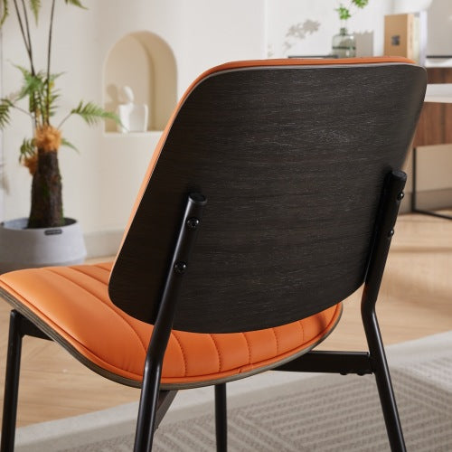 Mid-Century Orange Faux Leather Dining Chairs 2-Pcs Set (DE1849OG)