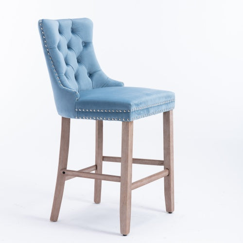 Light Blue Velvet Tufted Barstools 2-Pcs Set (DE2002LB)