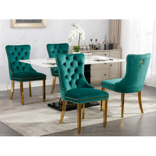 Modern Tufted Velvet Dining Chair Set (Green, DE1601GN)