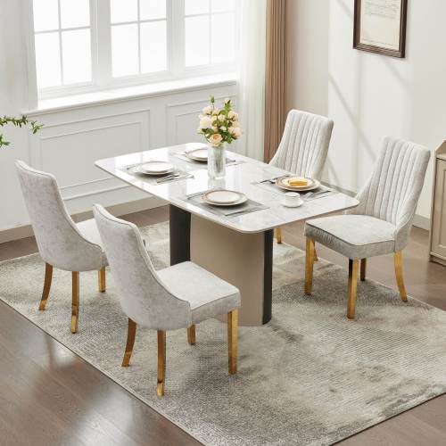 Beige Rayon Chenille Dining Chairs 2-Pcs Set (DE1647BG)