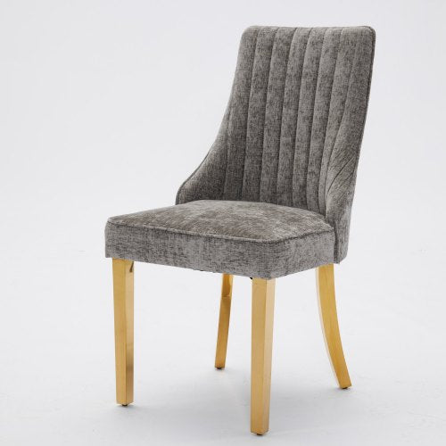French Style Chenille Dining Chair Set (Gray, DE1647GY)