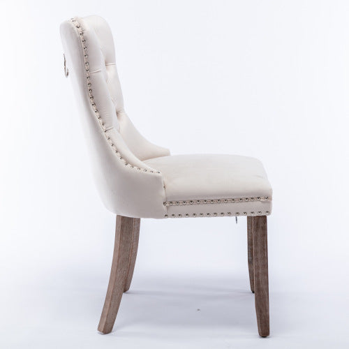 Nikki Collection 2-Pcs Beige Velvet Tufted Dining Chair (DE2001BG)