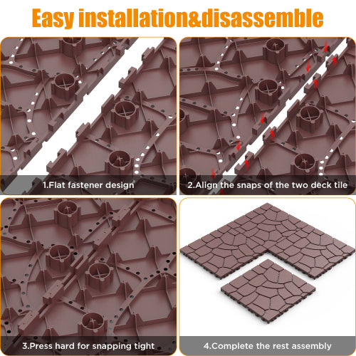 44 Pack Brown New Stone-texture Interlocking Patio Deck Tiles