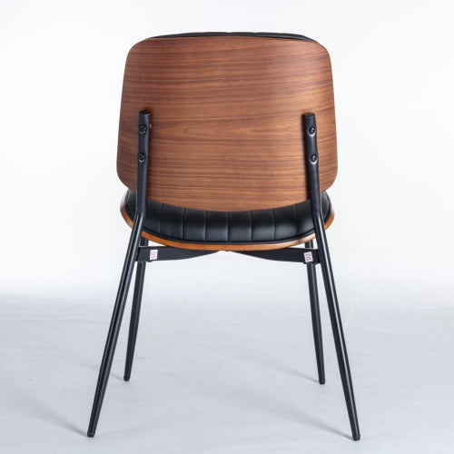 2-Piece Mid-Century Modern Black PU Dining Chairs - Walnut Bentwood Back, Metal Legs